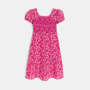 Robe longue à smocks rose Fille
