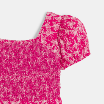 Robe longue à smocks rose Fille