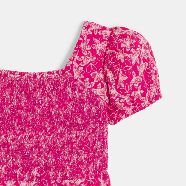 Robe longue à smocks rose Fille