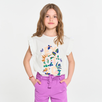 T-shirt à manches courtes volantées blanc Fille