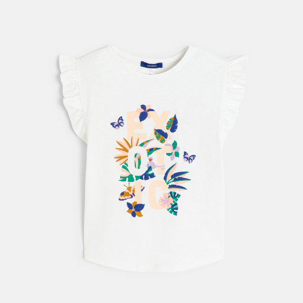 T-shirt à manches courtes volantées blanc Fille