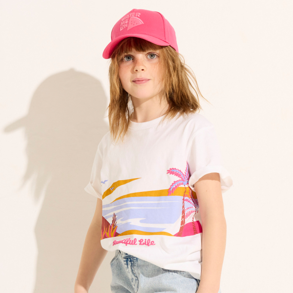 T-shirt manches courtes motif panoramique blanc Fille