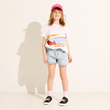 T-shirt manches courtes motif panoramique blanc Fille