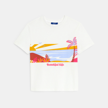 T-shirt manches courtes motif panoramique blanc Fille