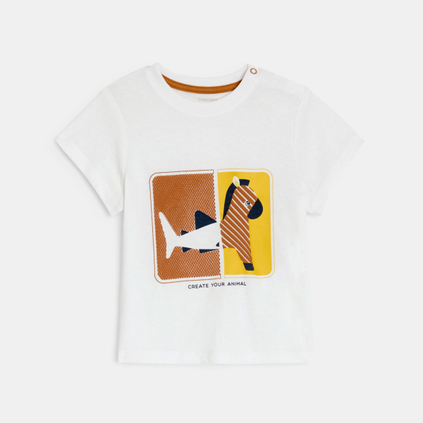 T-shirt ludique animaux blanc bébé garçon