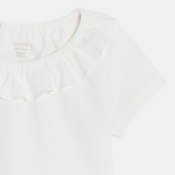 T-shirt col volanté blanc...