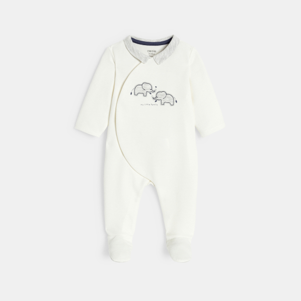 Dors-bien velours côtelé élephant blanc bébé garçon