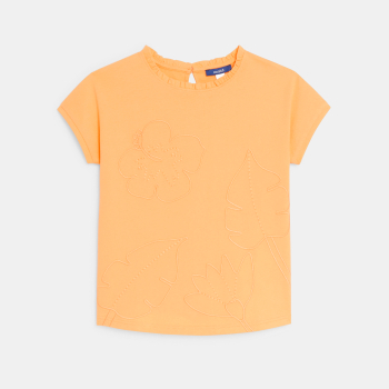 T-shirt manches courtes motifs brodés orange clair Fille