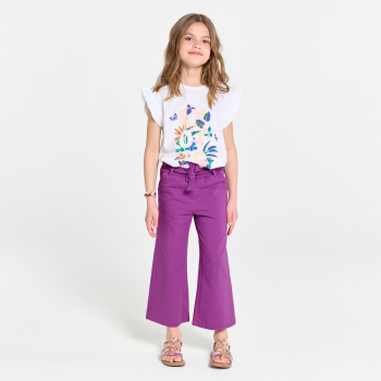 Pantalon large ceinturé violet Fille