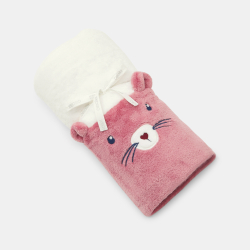 Couverture ours soft boa et jersey rose bébé fille