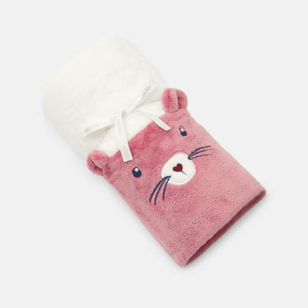 Couverture ours soft boa et jersey rose bébé fille