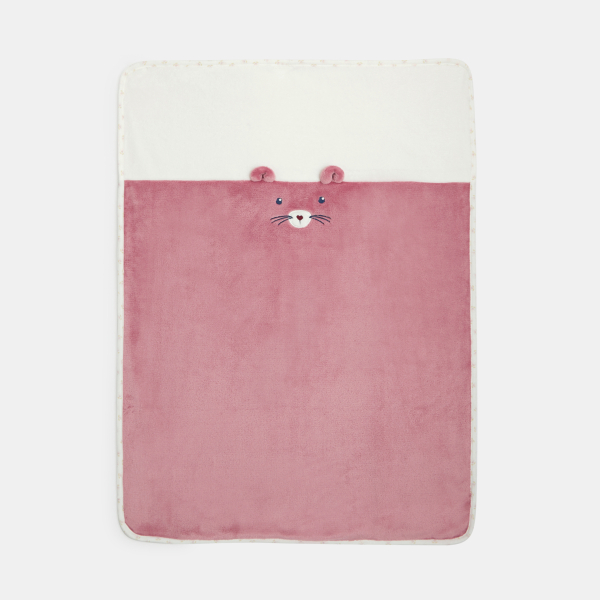 Couverture ours soft boa et jersey rose bébé fille