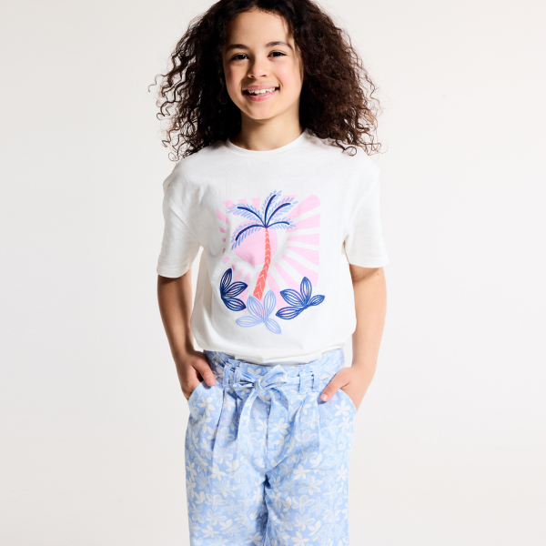 T-shirt manches courtes motif brodé blanc Fille
