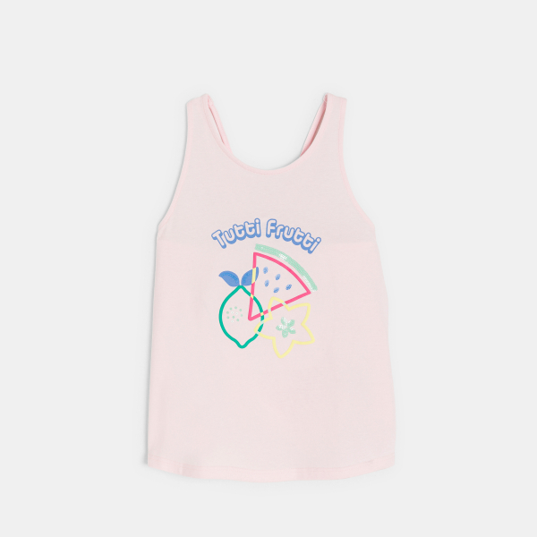Débardeur motifs imprimés et sequins rose pastel Fille