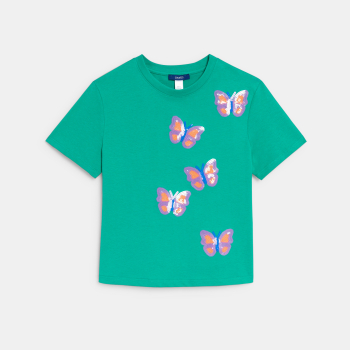 T-shirt manches courtes à sequins vert Fille