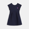 Robe manches courtes cœur brodé bleu marine Fille