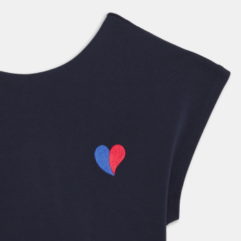 Robe manches courtes cœur brodé bleu marine Fille