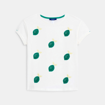 T-shirt manches courtes brodé blanc Fille