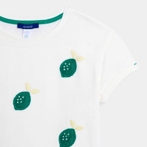 T-shirt manches courtes brodé blanc Fille