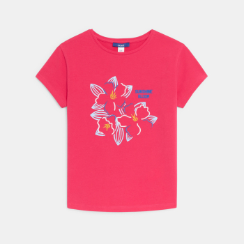 T-shirt manches courtes motif fleur rose Fille