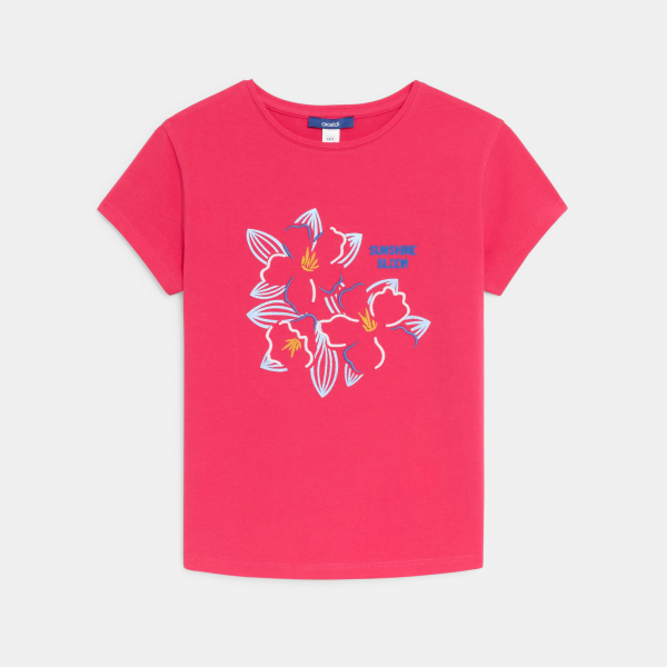 T-shirt manches courtes motif fleur rose Fille