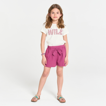 T-shirt à message pailleté blanc Fille