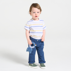 Pantalon coton fantaisie micro rayures bleu bébé garçon