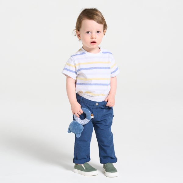 Pantalon coton fantaisie micro rayures bleu bébé garçon