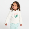 Sweat molleton col volanté motif fleur blanc bébé fille