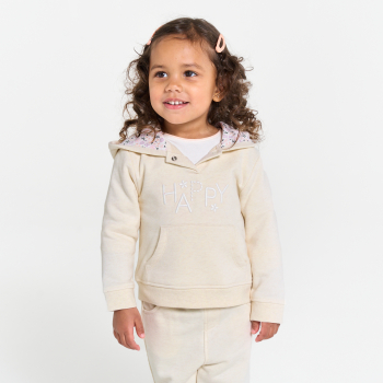 Sweat molleton à capuche brodé beige bébé fille