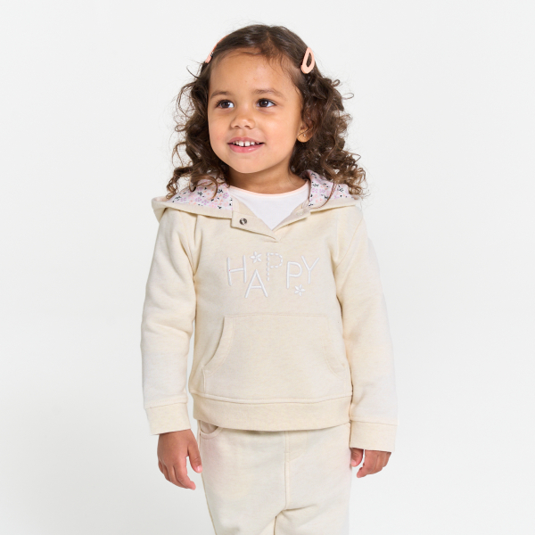 Sweat molleton à capuche brodé beige bébé fille
