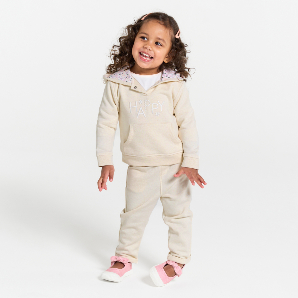Sweat molleton à capuche brodé beige bébé fille