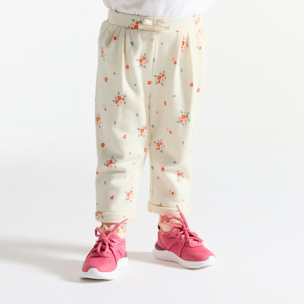 Pantalon molleton fleuri blanc bébé fille
