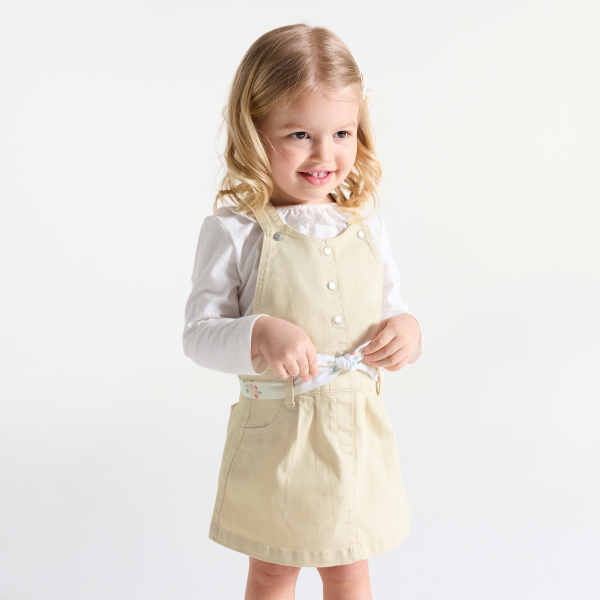 Robe salopette popeline de coton blanc bébé fille