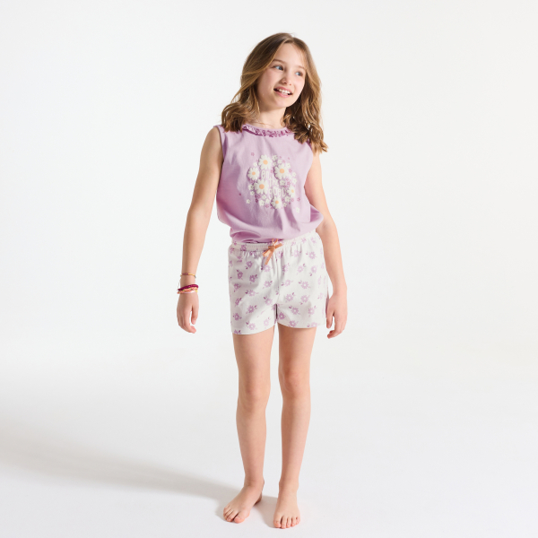 Pyjama-short fleuri mauve Fille
