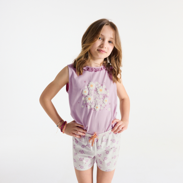 Pyjama-short fleuri mauve Fille