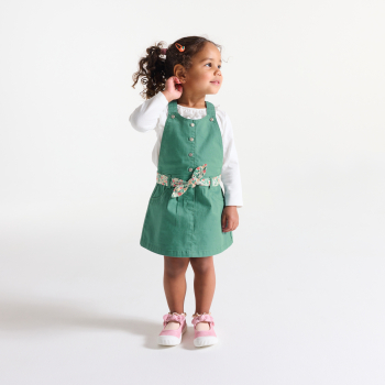 Robe salopette popeline de coton vert bébé fille