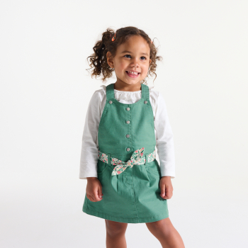 Robe salopette popeline de coton vert bébé fille
