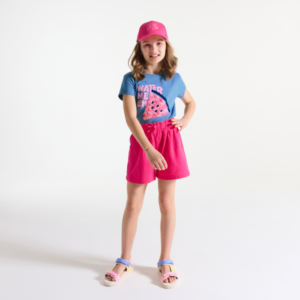 T-shirt manches courtes motif pastèque bleu Fille