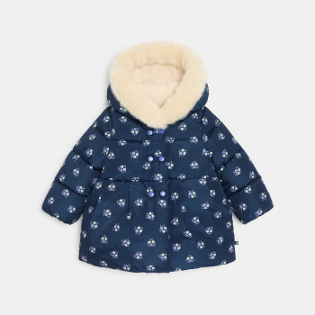 Manteau déperlant matelassé fleuri bleu bébé fille