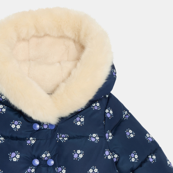 Manteau déperlant matelassé fleuri bleu bébé fille
