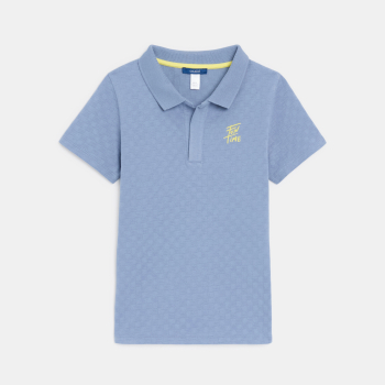 Polo gaufré manches courtes bleu Garçon