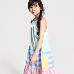 Robe en popeline rayée à bretelles rose Fille