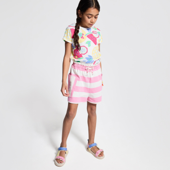 Short en jersey rayé rose Fille