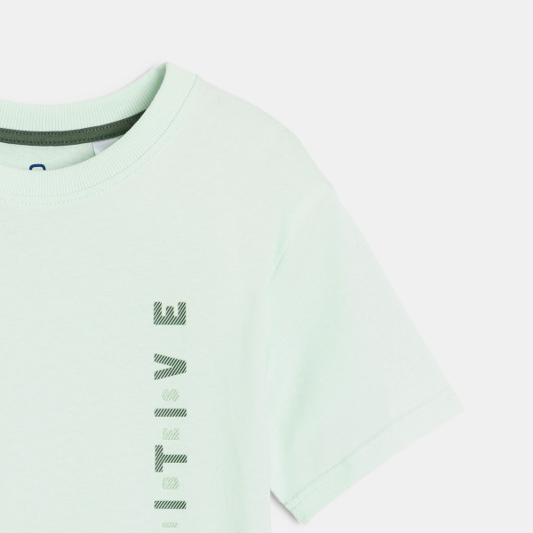 T-shirt manches courtes à message vert d'eau Garçon