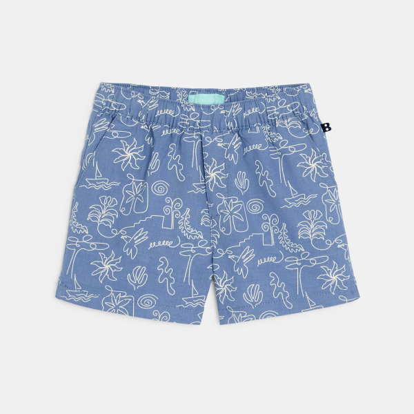 Bermuda lin et coton bleu bébé garçon