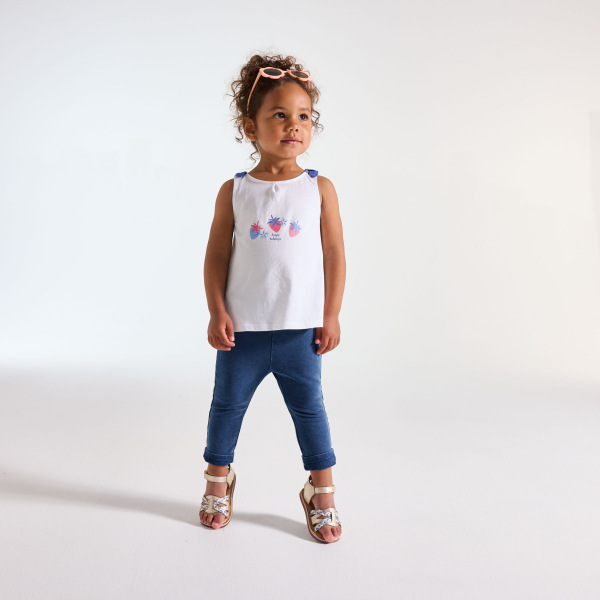 Legging effet denim à volants bleu bébé fille