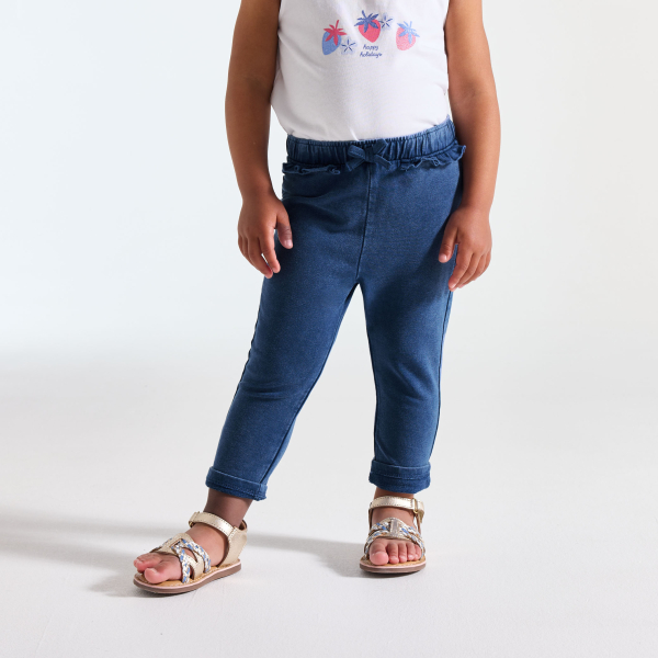 Legging effet denim à volants bleu bébé fille