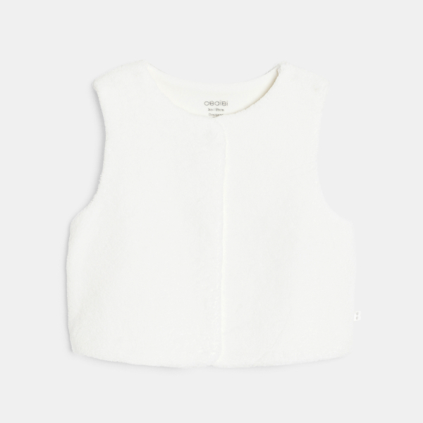 Dors-bien velours fleuri et gilet soft boa blanc bébé fille