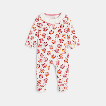 Dors-bien velours fleuri et gilet soft boa blanc bébé fille